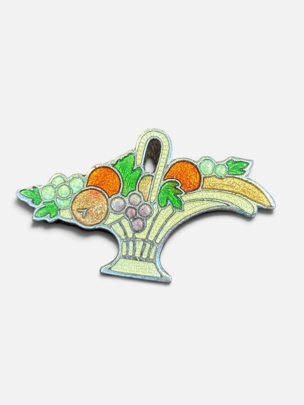 Art Deco Fruit Basket Brooch Colorful Enamel C Clasp 1930s Pin